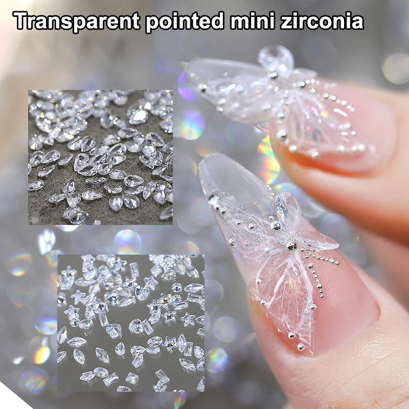 50Pcs Mini Nail Rhinestones Transparent Zircon Flash Nail Art Crystal Gems Dazzling Manicure Tip 3D Nail Art Decoration