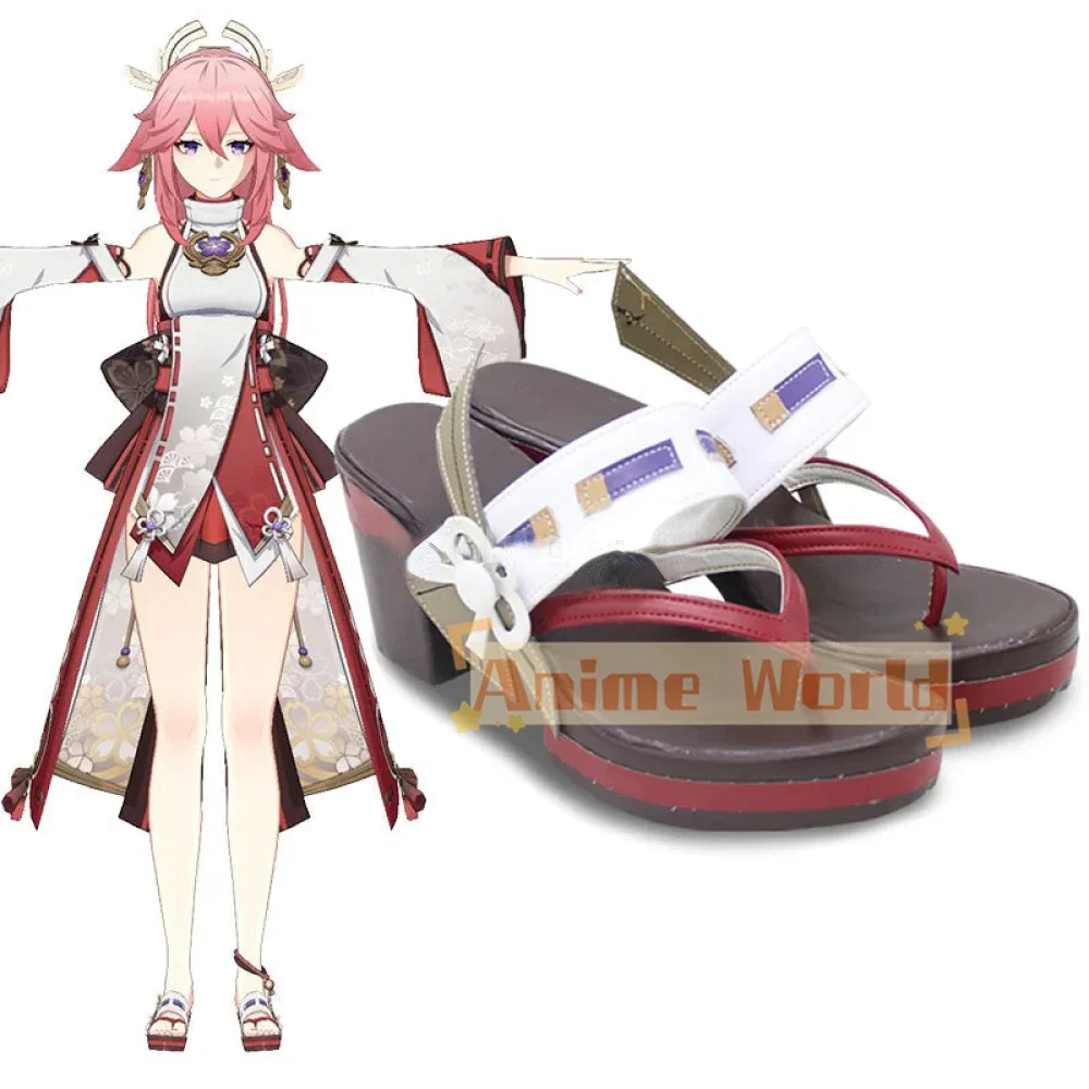 Genshin Impact Yae Miko Guuji Yae สีน้ําตาลคอสเพลย์ฮาโลวีน Carnival รองเท้าที่กําหนดเอง