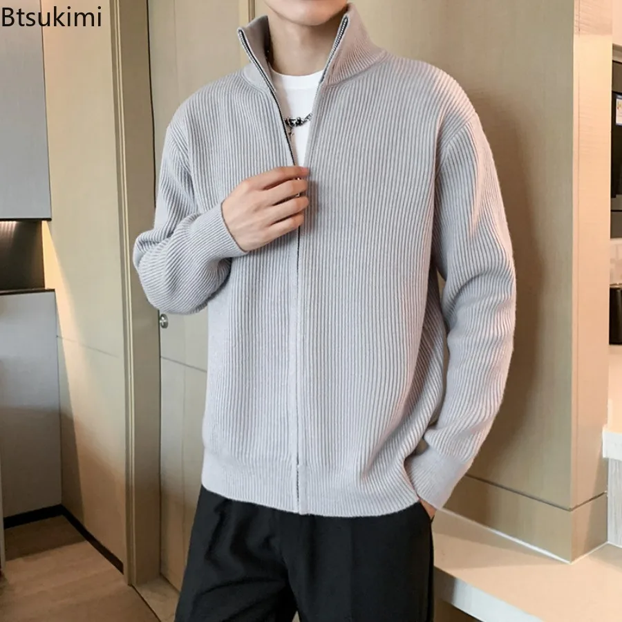 2026 New Spring Autumn Sweater Cardigan Thin Knitted Coat Men's Fashion Versatile Solid Color Long Sleeve Zipper Jacket Coats