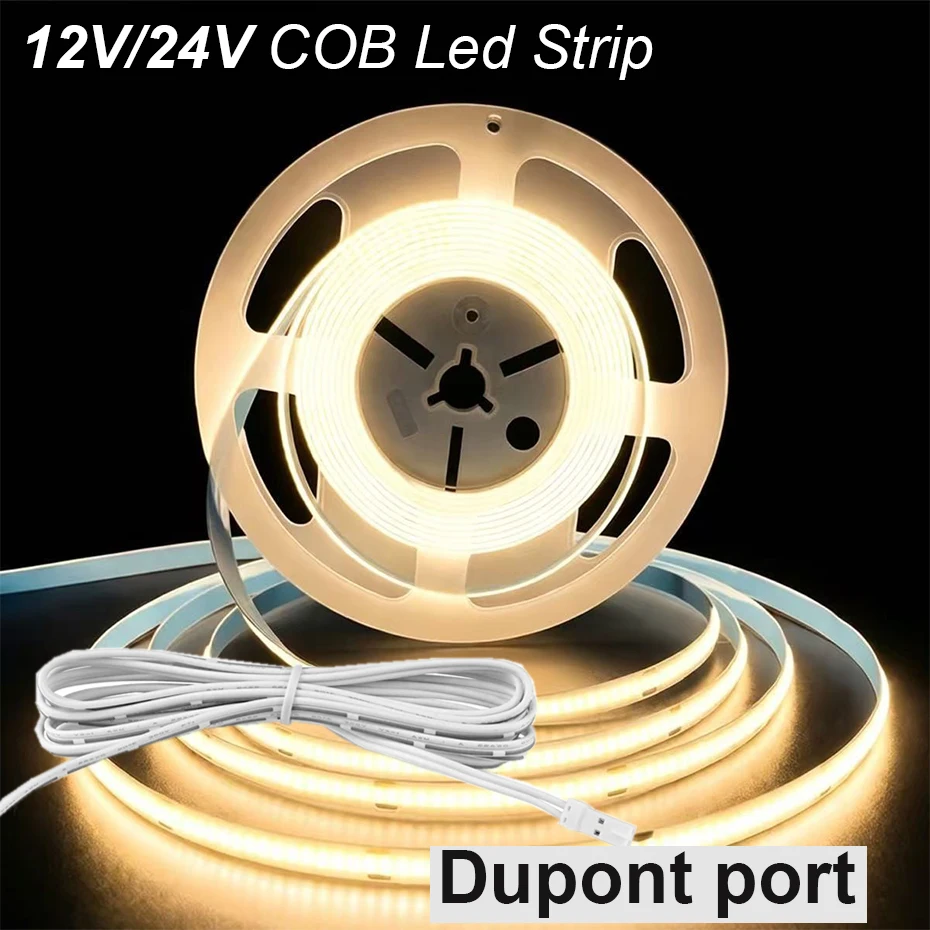 Flexible COB LED Strip 12V 24V Dupont port 8mm Width Warm Nature White Linear Light 1m-5m Led Tape Self-adhesive for Home Decor