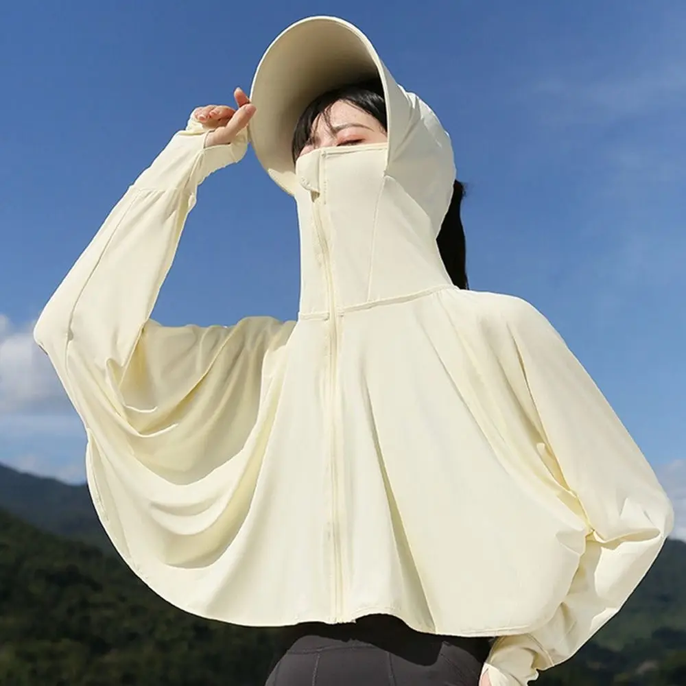

Однотонная солнцезащитная худи-накидка с длинными рукавами, широким козырьком и рукавами-накидками, укороченный топ для активного отдыха и езды на велосипеде
