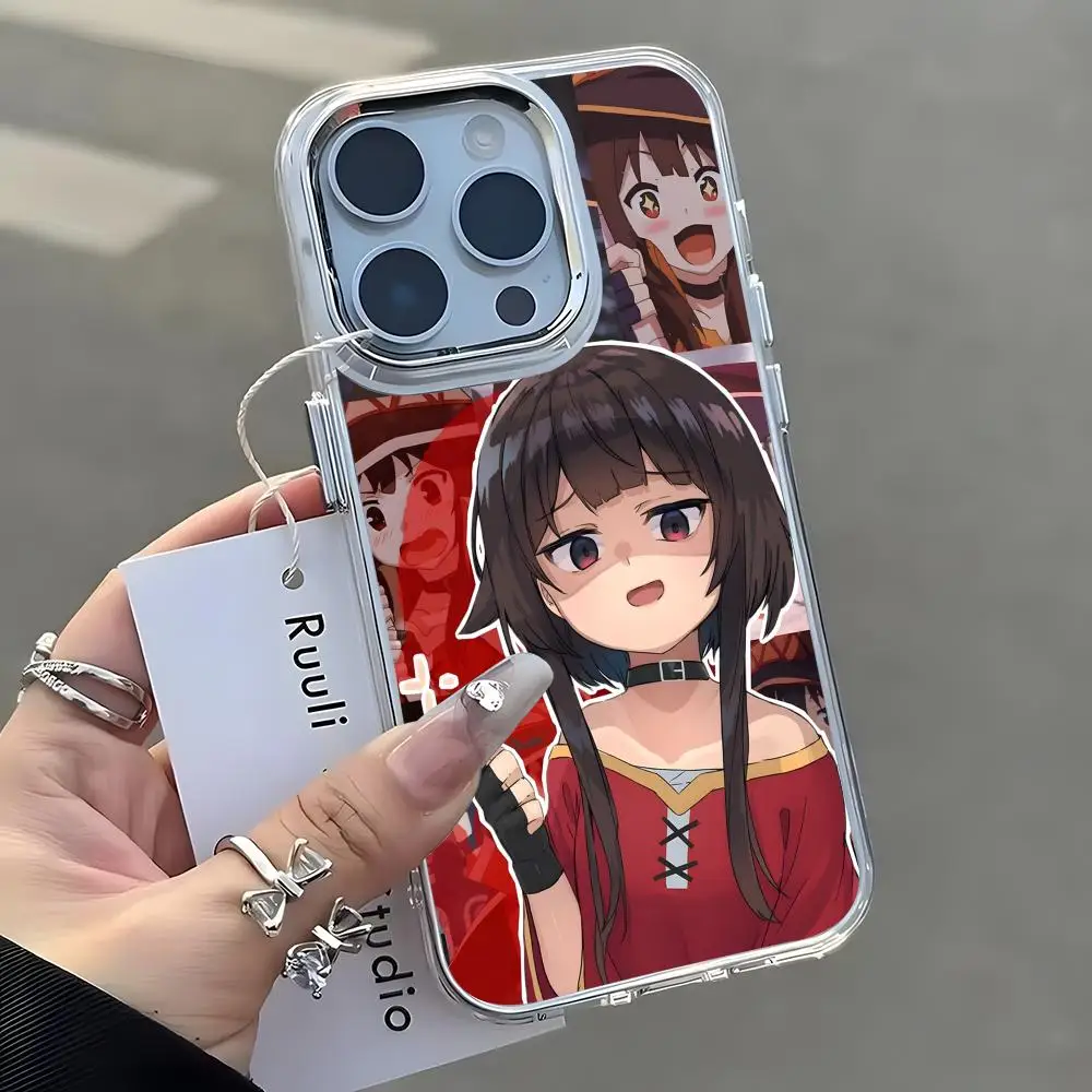 Megumin Phone Case For iPhone17 16 15 14 13 12 11 Pro Max Plus Chrome Button Camera Ring Transparent Case