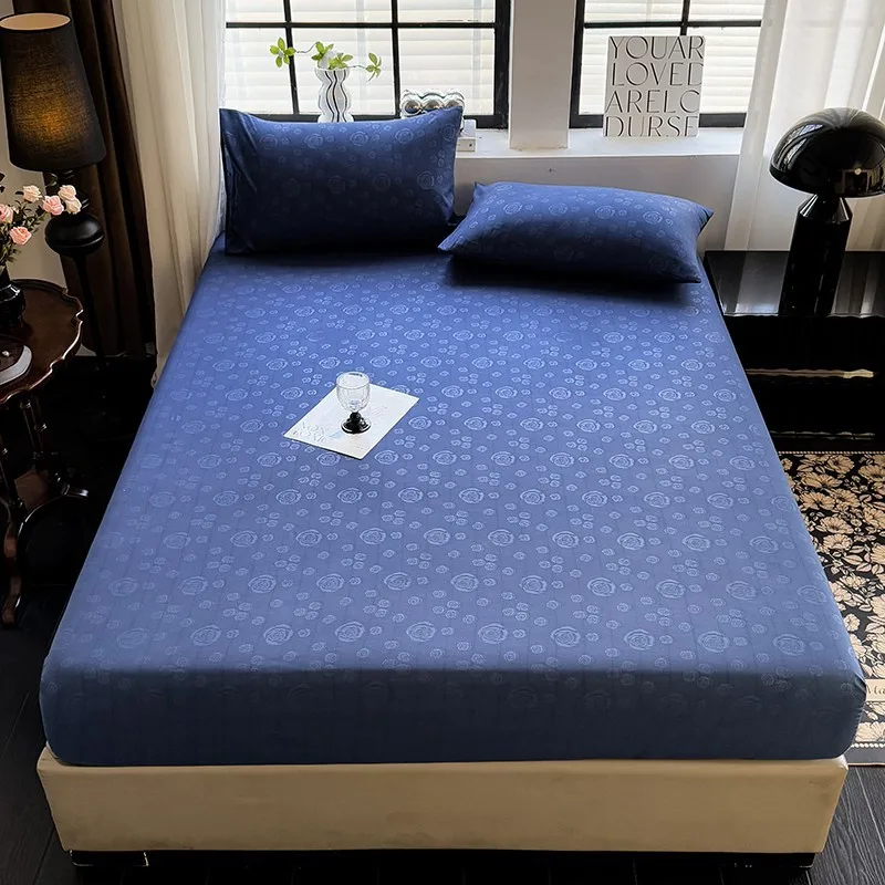 New solid color skin-friendly abraded single fitted sheet household mattress protective cover embossed, no pillowcase