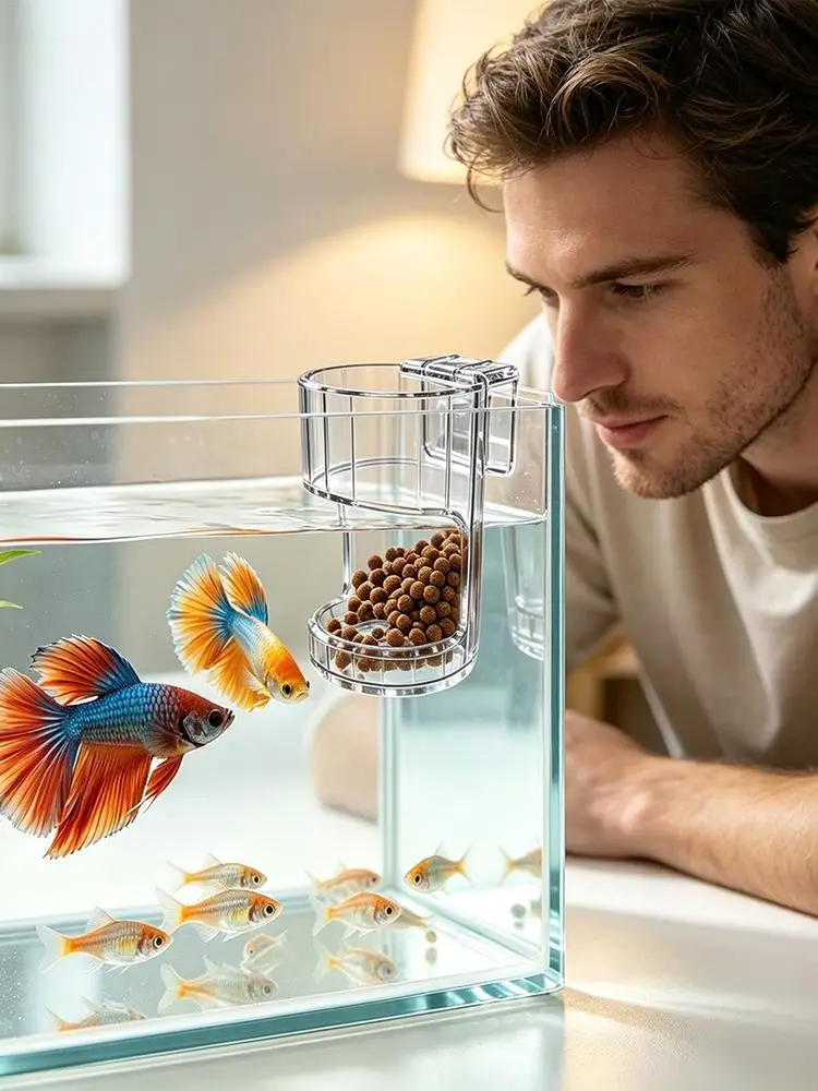 New Acrylic Fish Feeder Ring Transparent Fixed-Point Fish Feeder Tray Wall-Mounted Fish Tank Food Dispenser for Fish Shrimp