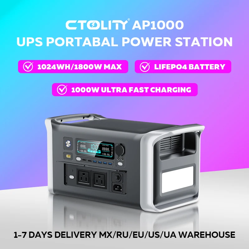 

1800W Portable Power Station 200W Solar Panel 1000Wh Lifepo4 Battery PowerBank Backup Electric Generator Supply for Camping ﻿