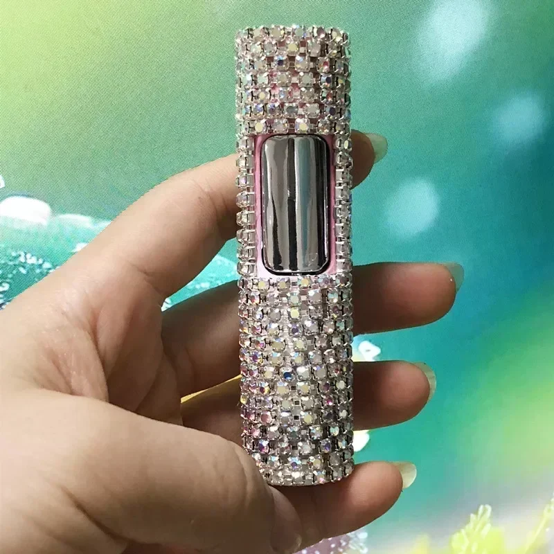 Rhinestone Torch Lighter for Ladies Mini Portable Cigarette Lighter Windproof Pink Flame Smoking Accessories Butane Lighter