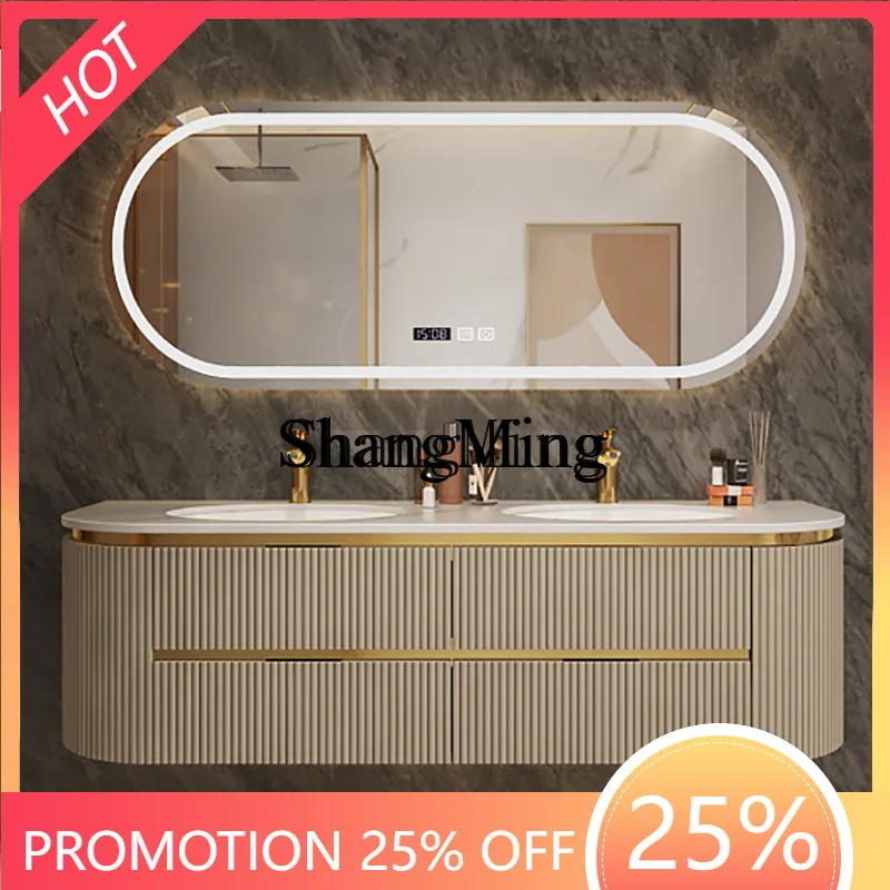 

SM new luxury bathroom cabinet, oak rock slab ceramic seamless basin, washstand, wash basin cabinet