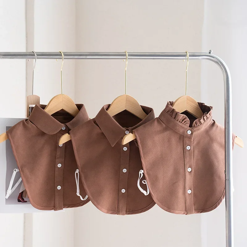 가을 겨울 기모 원단 포인티드 페이크 칼라 여성용 로터스 리프 장식 반셔츠 탈부착 가능한 칼라 액세서리