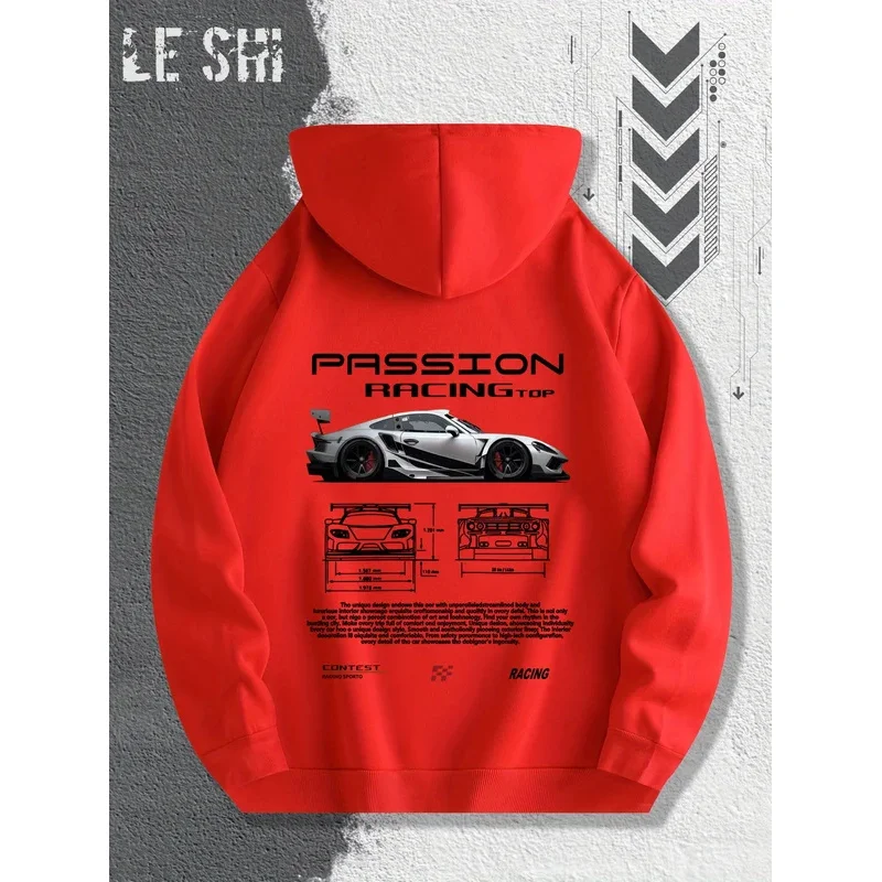 2025 هوديي عالي الجودة بنمط سباق العاطفة للرجال والنساء، قميص رياضي فضفاض عصري كلاسيكي