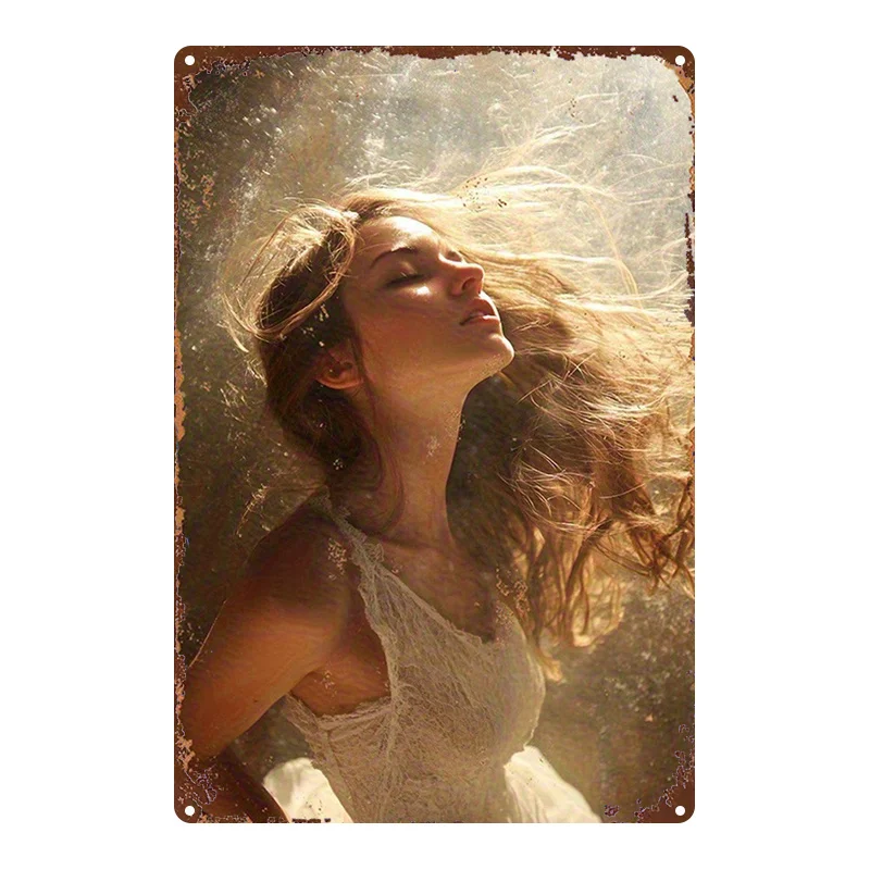 2D Flat Metal Sign, Vintage Tin Poster Woman & Sun, 8x12 Inch for Bathroom Man Cave Bedroom Garden Home Office Kitchen Decor,