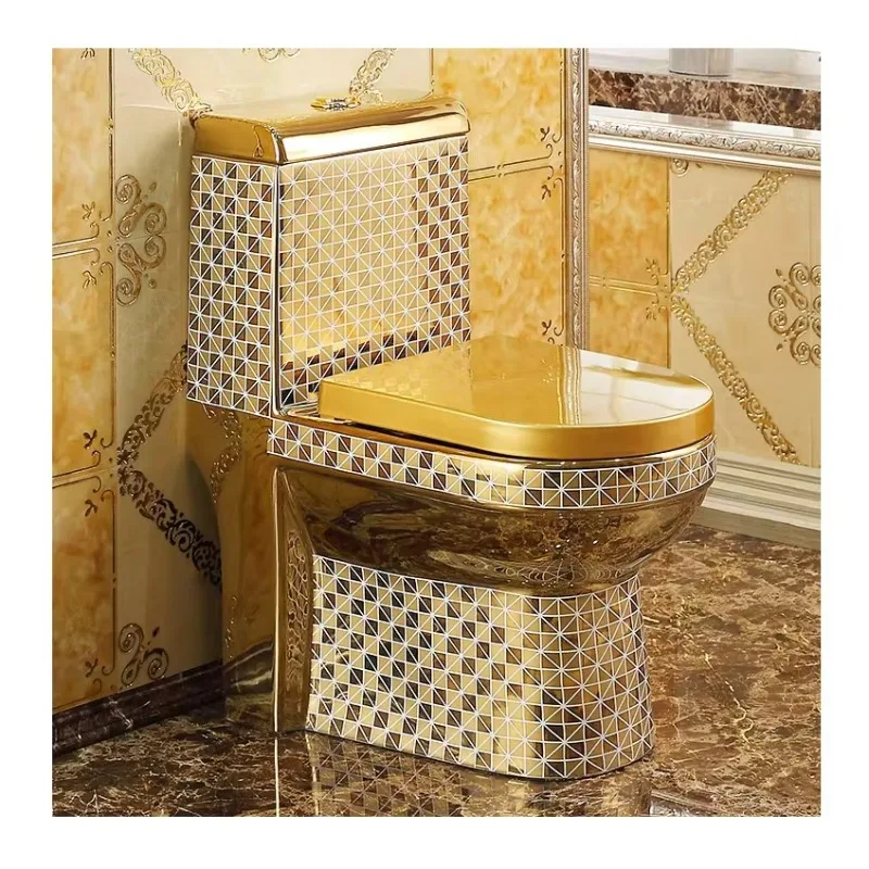 Vintage Golden Electroplated Bathroom Sanitary Ware Toilet Bowl Set One Piece Luxury Ceramic Gold Color Toilet