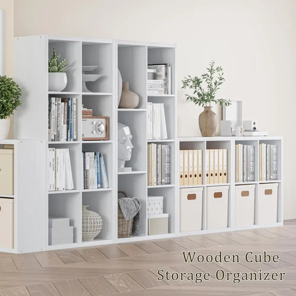 11 Inch Open Back Cube Bookcase with Thickened Border - White, 8 Cubes for Home or Office Display view 5