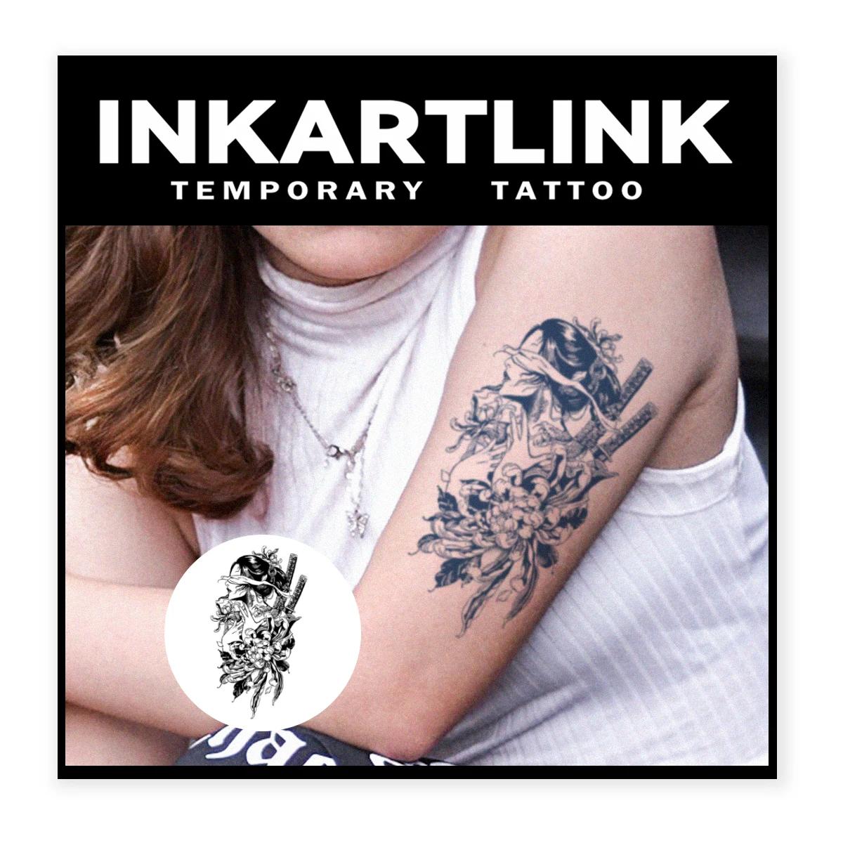 INKARTLINK Anime Girl Flower Swords Waterproof Temp Tattoo Sticker for Music Festivals, Cosplay Events & Daily Wear.