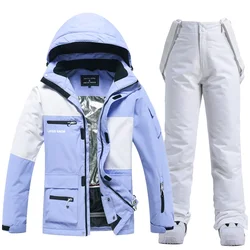 Ropa de esquí de invierno para mujer, conjunto de esquí Cálido impermeable a prueba de viento, chaqueta de esquí de nieve, deportes al aire libre, equipo de esquí caliente, pantalones de abrigo de Snowboard