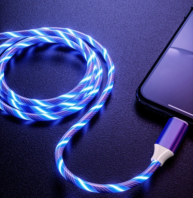 

2.4A Glowing Type C Cable Phone Charger Wire LED Light Micro USB Fast Charging Cord Type-C For iPhone 14 13 Pro Samsung Xiaomi