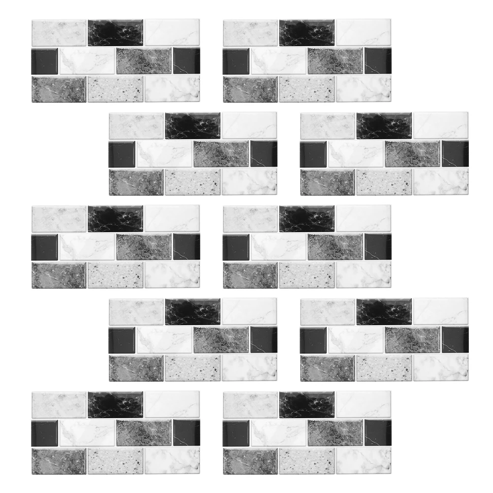 

10 Sheet Tile Stickers Vintage PVC Waterproof Self Adhesive Backsplash Kitchen Bathroom Wall Decor Peel Stick Tiles