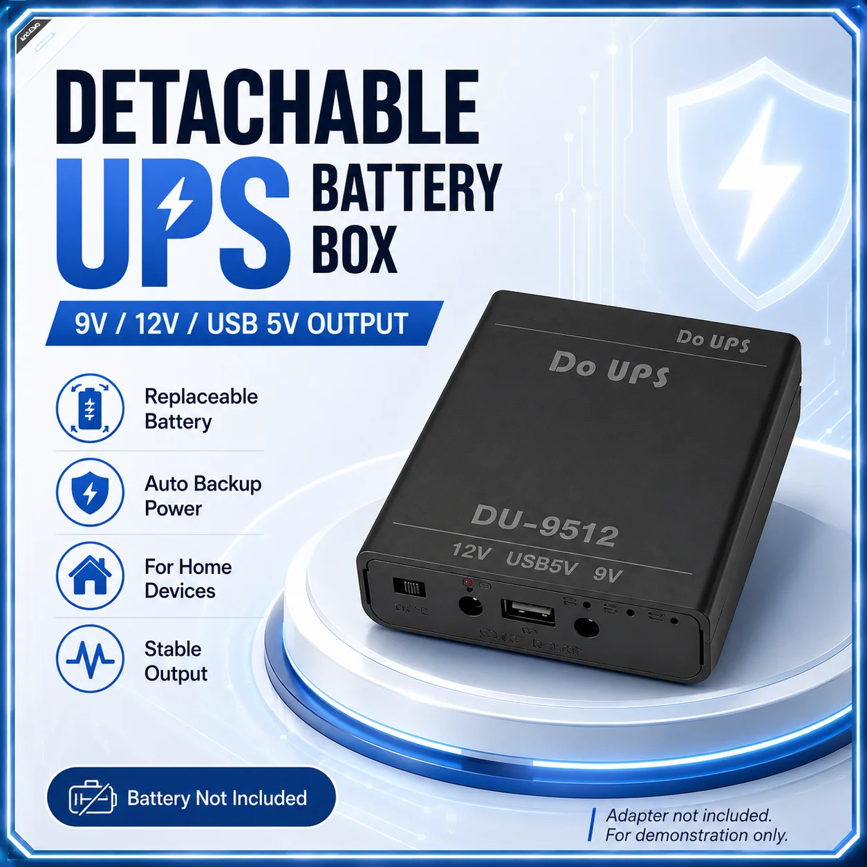Detachable Battery UPS Box 5V 9V 12V Backup Power Unit for WiFi Router ONT CCTV Camera Home Network System, Battery Not Included