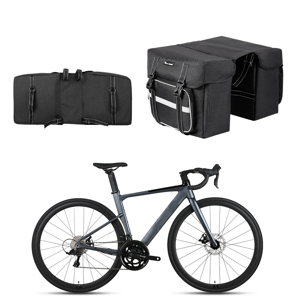

Двойная сумка-кофр на задний багажник для велосипеда для поездок, путешествий и ежедневных поездок (черная)