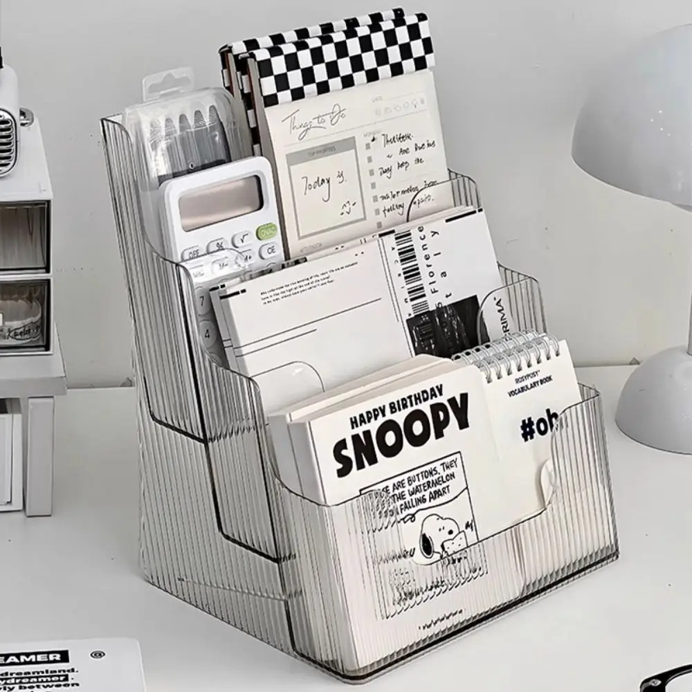 Clear Brochure Display Holder Plastic 3 Tiers Desktop Book Stand Space Saving Anti-slip Pamphlet Flyer Organizer Home Decor