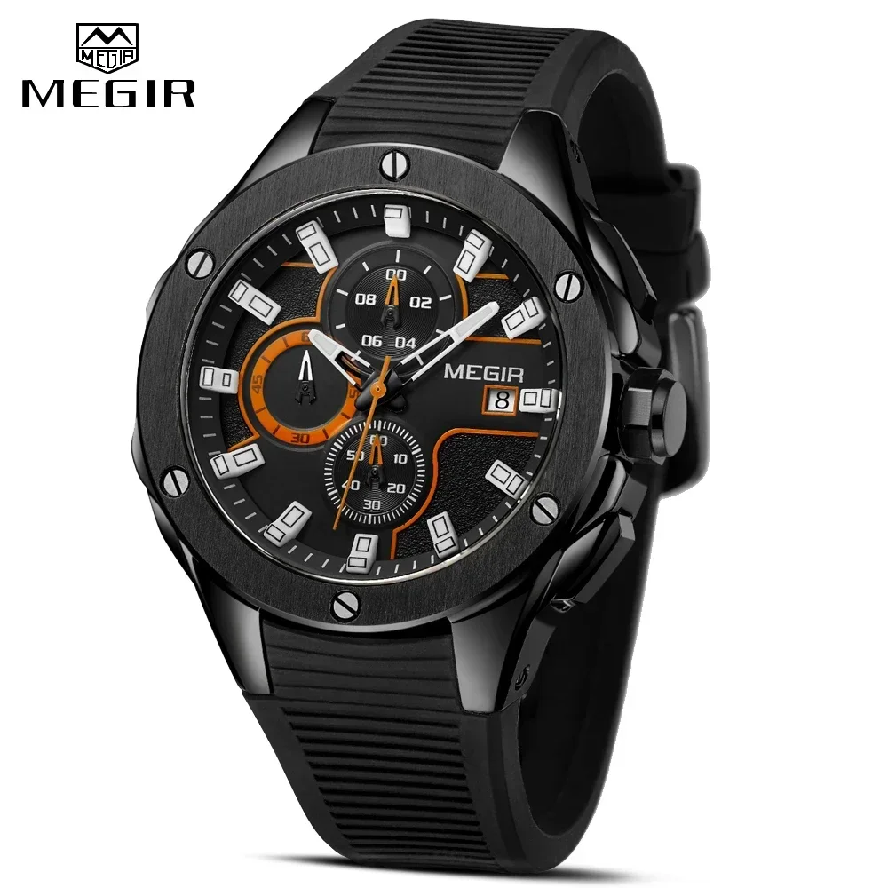 MEGIR Men Army Military Watches Top Brand Luxury Male Chronograph Silicone Strap Quartz Silicone Strap Watches Relogio Masculino