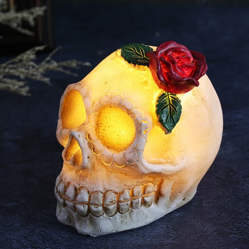 Resin Human Skull Model Creative Skull Flowers Sculpture For Halloween Party Home Outdoor Desktop Decor