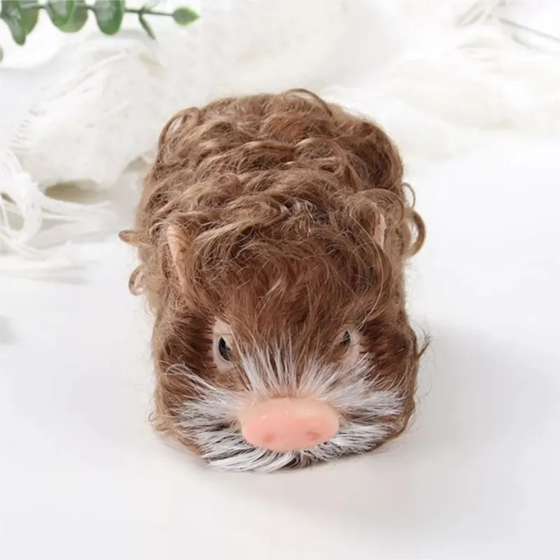 Simulated Animals Pig Pet Toy Cute Realistic Silicone Brown Curly Hair Pig Toy Baby Doll Stress Relief Children Collectible Gift