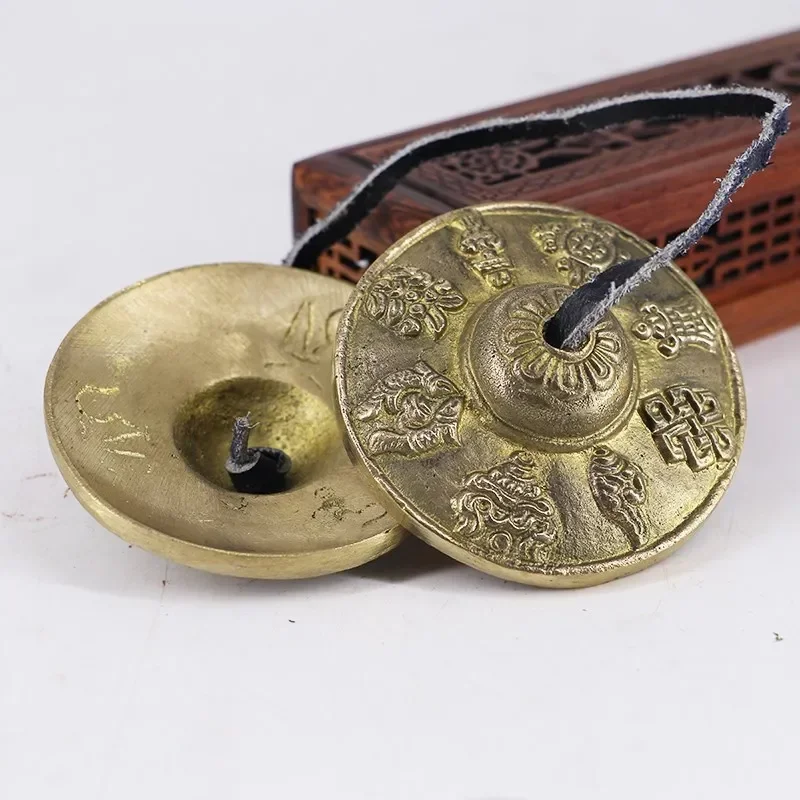 Handcrafted Tibetan Meditation Tingsha Cymbal Bell with Buddhist The Eight Auspicious Symbols