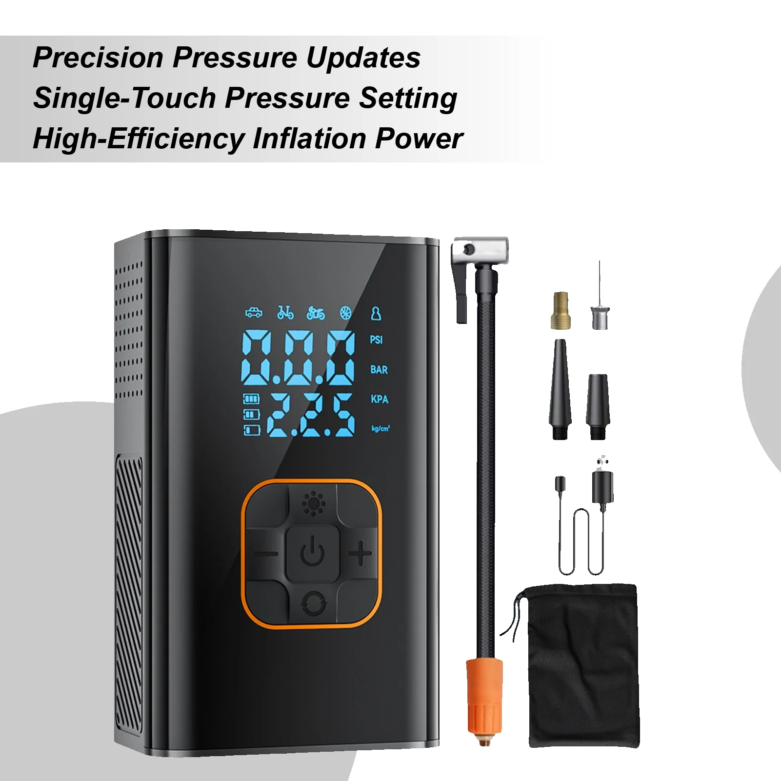 

Воздушный насос для шин, портативный перезаряжаемый воздушный компрессор для накачивания шин 150PSI с цифровым дисплеем для авто, грузовика, внедорожника, велосипеда, мотоцикла