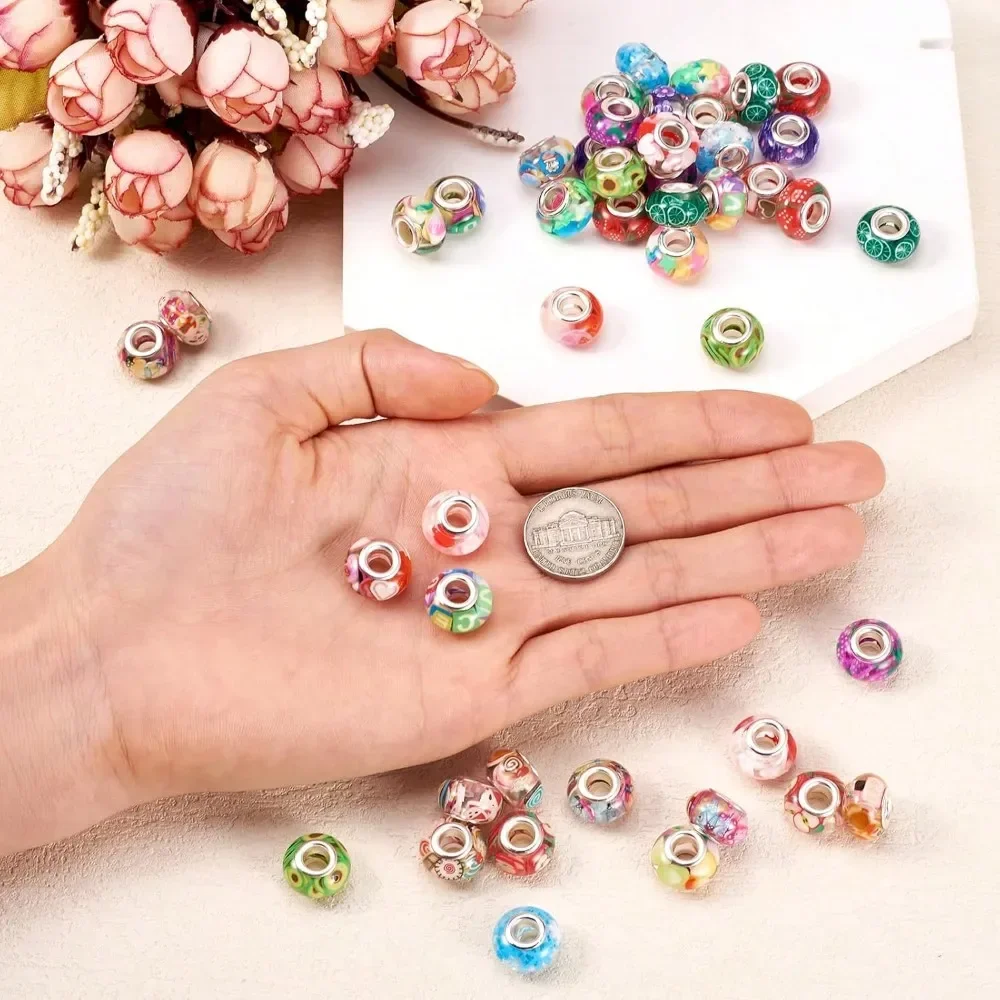 20/50pcs Large Hole  European Beads Resin Rondelle Spacer Beads ForJewelry Making DIY Bracelet Necklace Earring Fairy Wands