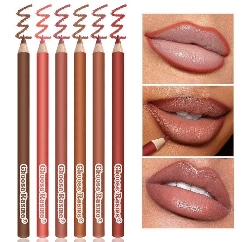 Lápiz labial resistente al agua, delineador de labios de larga duración, 6 piezas, 6 colores, resistente al sudor, no se decolora fácilmente, lápiz labial Nude