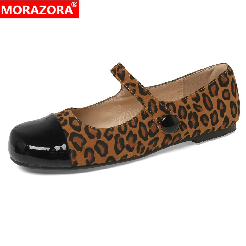 MORAZORA Size 34-43 New Suede Leather Women Flats Leopard Mary Janes Spring Summer Fashion Ladies Office Dress Shoes