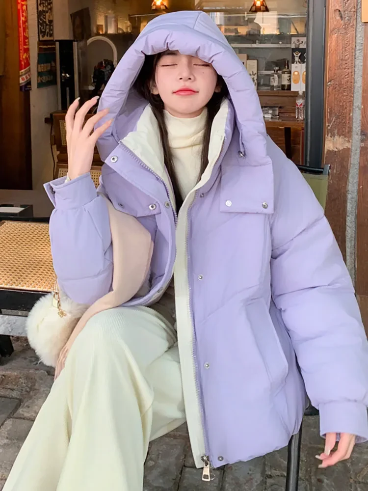 Vielleicht 2024 New Korean Short Hooded Winter Puffer Jacket Women Cotton Padded Clothes Solid Loose Winter Coat Female Outwear