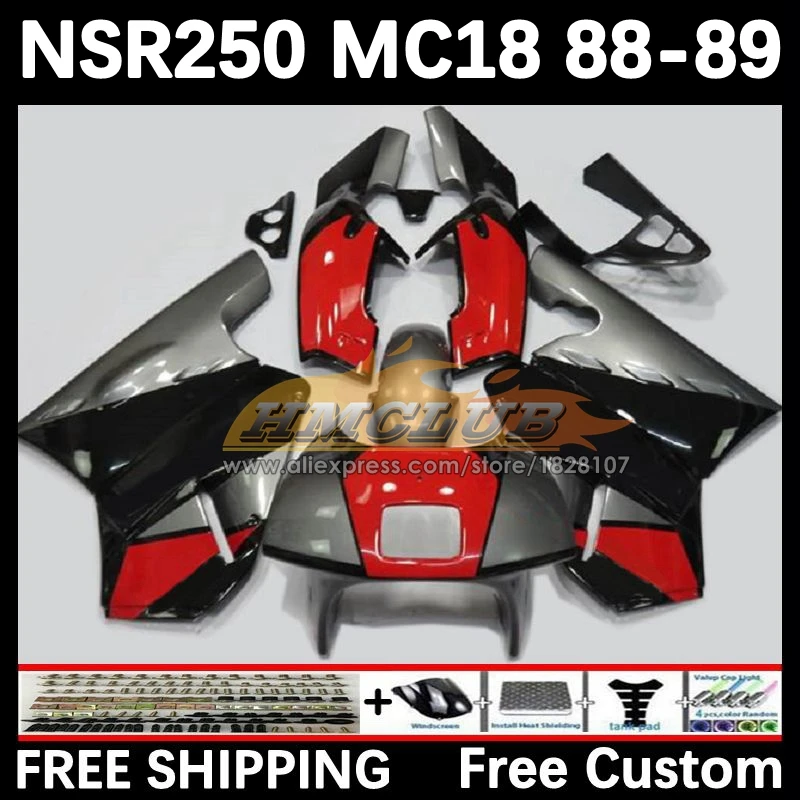 Body For HONDA NSR 250 R MC18 PGM2 NSR 250R NS250 NSR250R 88 89 93No.19 MC16 NSR250 red silver R RR NSR250RR 1988 1989 Fairing