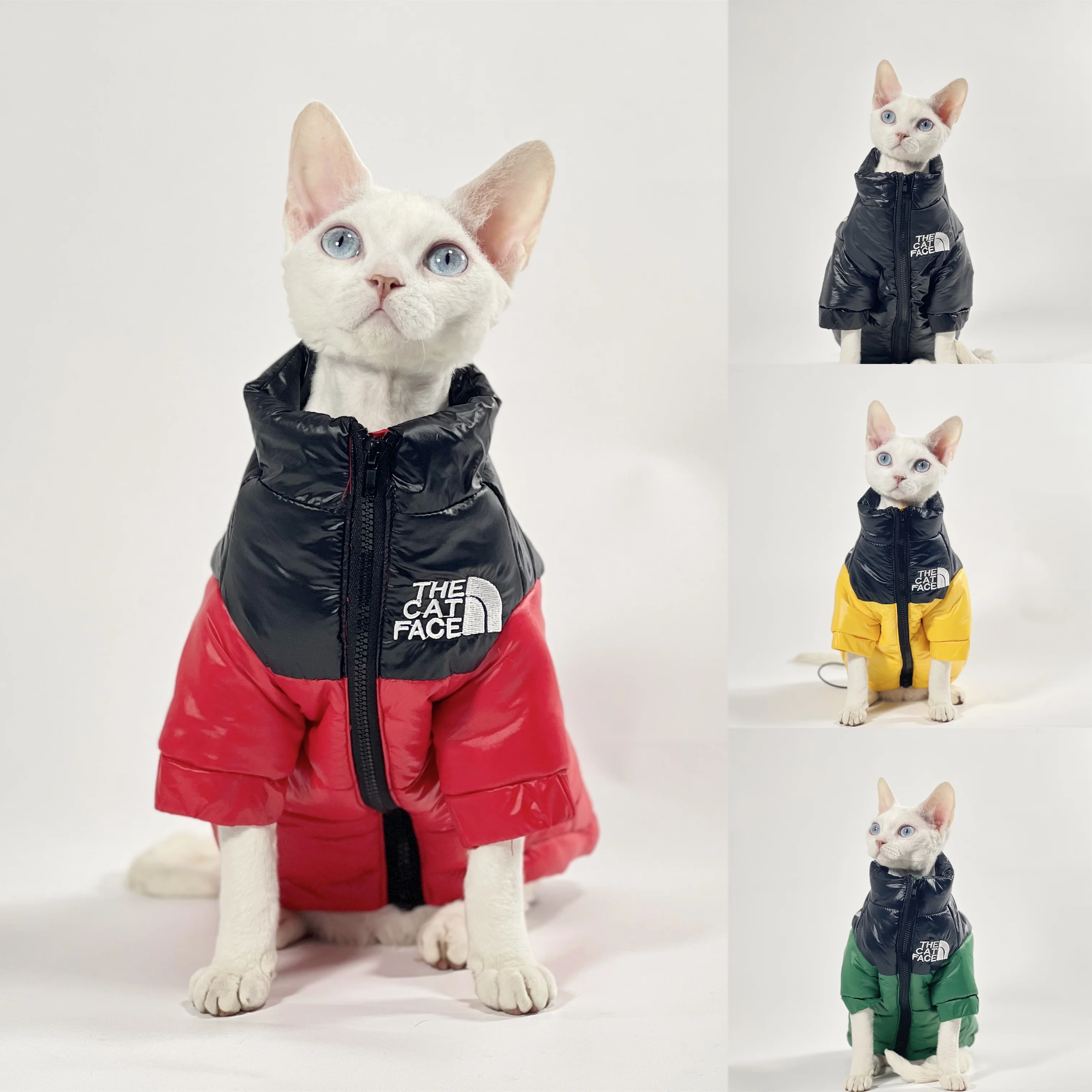 

Fashion Down jacket for Sphynx Cat Warm Greatcoat Long Sleeves for Devon Rex Waterproof Coat for Kittens in Winter