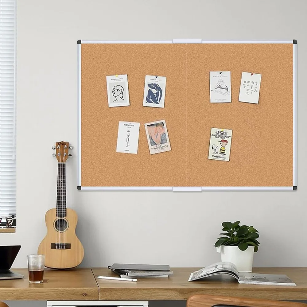 Foldable Cork Bulletin Board 48x36 Inches Silver Frame Office Home Noticeboard Pin Board