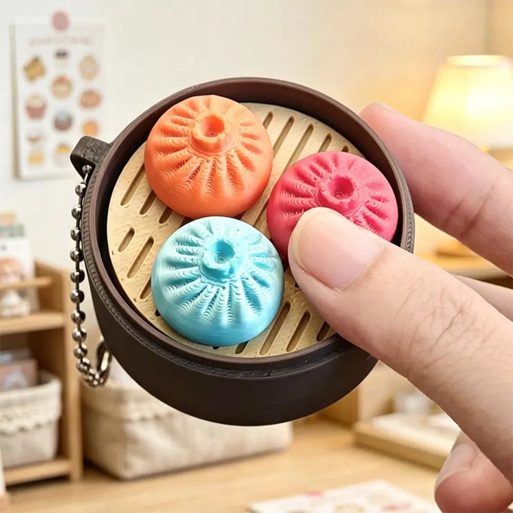 Bun Keyboard Fidget Spinner Keychain Steamed Bun Spinning Top Push Button Sensory Hand Relax Fidget Clicker Keychain Adults