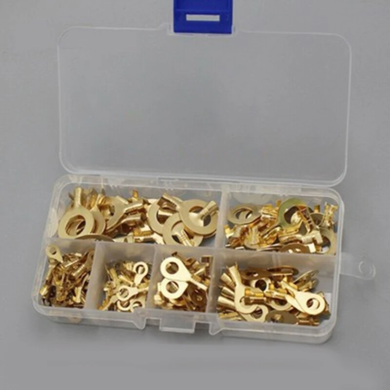 150Pcs Non-Insulated Rings Terminals Brass Wire Connectors Open Barrels Wire Rings Cable Lugs Crimp Kit Easy to Use