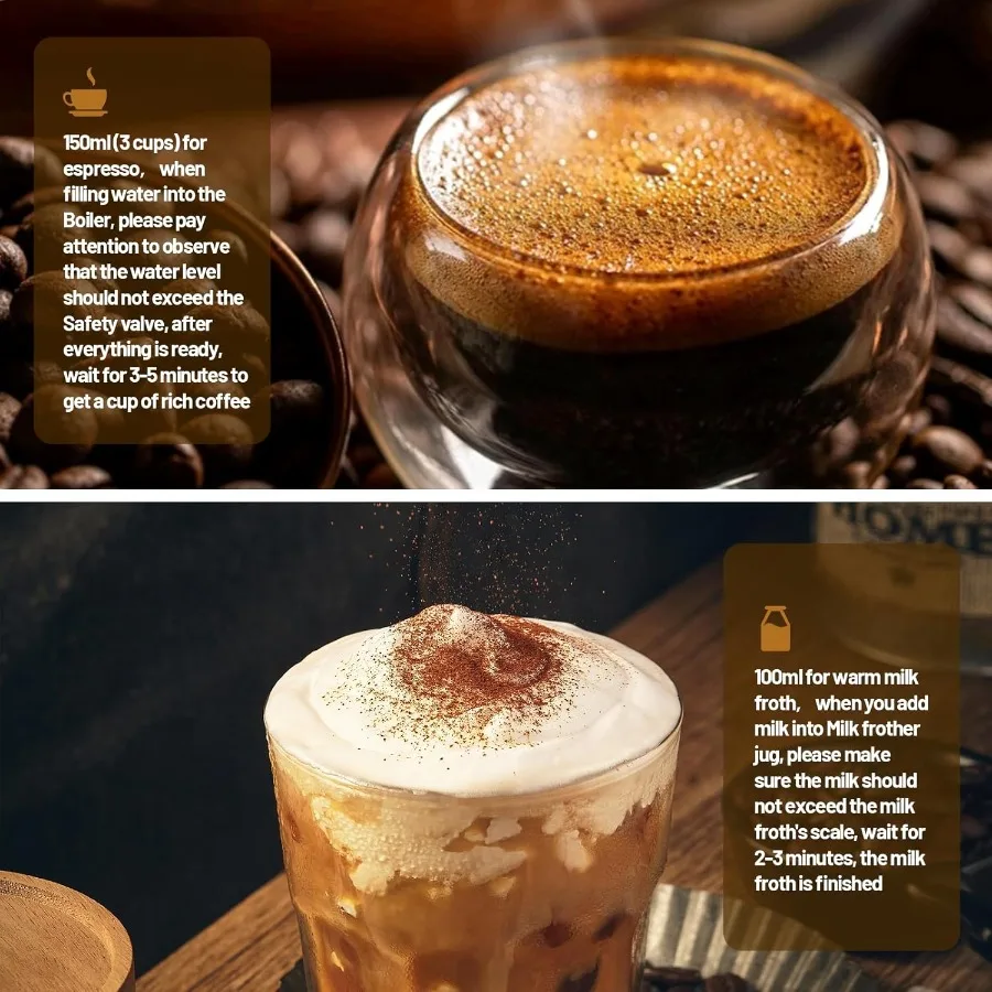 Macchina per caffè espresso elettrica con montalatte 2 in 1 Efficiente caffettiera Moka con struttura in alluminio e OneTouch