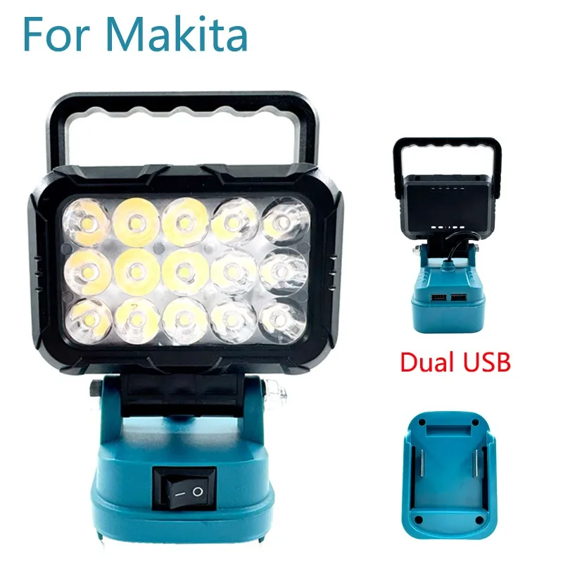 

Аксессуары для электроинструментов для Makita, аккумулятор 18 В, светодиодный рабочий светильник, аварийная лампа, фонарик, прожектор с двумя USB-портами BL1830