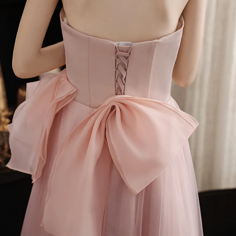 Pink Evening Dress Tube Top Pearl Decoration Sweet and Cute Birthday Dress Bride Wedding Dress Party Dresses Women Evening