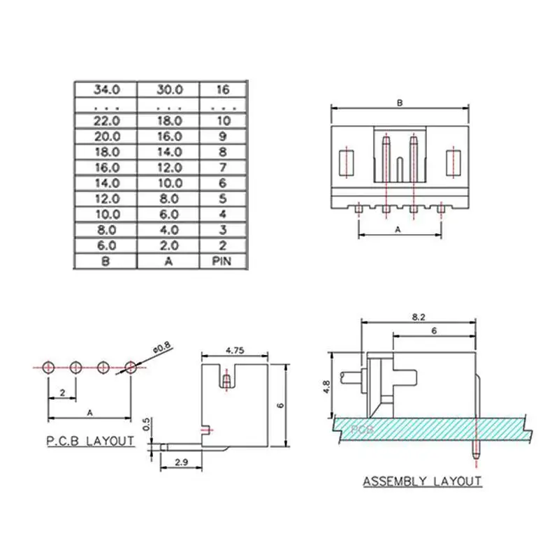 10 Sätze PH2.0 Steckverbinder, Rastermaß 2 mm, Stecker + gerade und gebogene Buchsenklemmen 2P/3/4/5/8P 9 10P – Detail 2