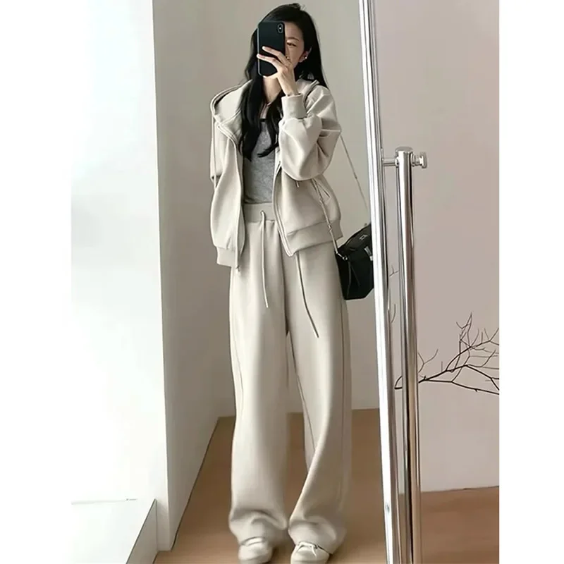 Ladies Fashion Long Sleeves Sportswear Sets Korean Female Loose Fit Tracksuit Sets Autumn Women Zipper Two Piece Set Sport Suit