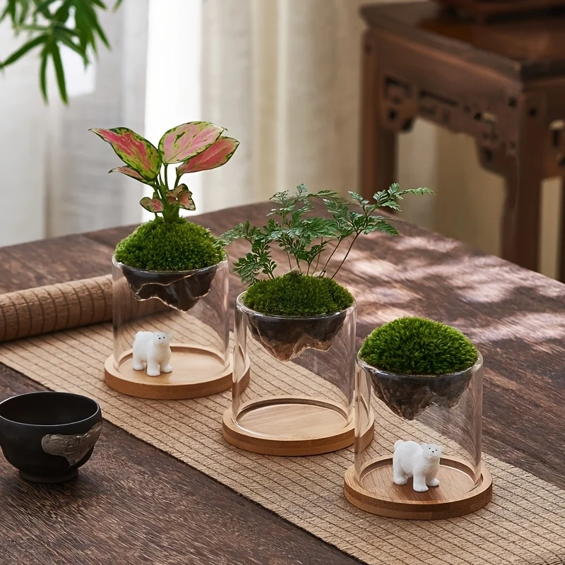 1pc Premium Mountain View Glass Vase Thick Borosilicate Glass Moss Planter Hydroponic Plant Container Gardening Accessories