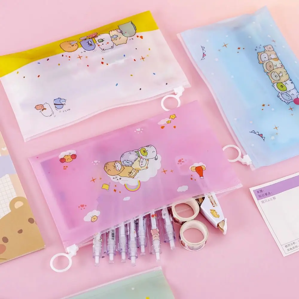 Large Capacity Pvc Zipper Pouch Waterproof Transparent Document Bag Cartoon Portable Zip File Folders Test Paper