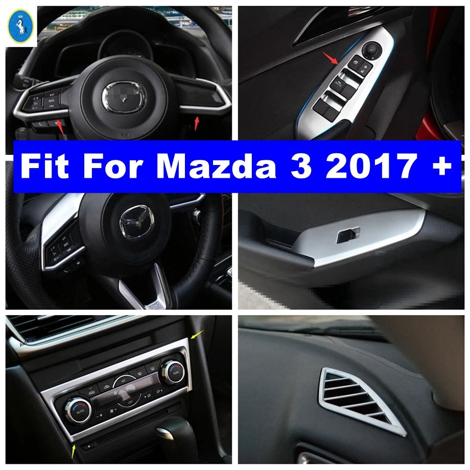 

Matte Window Lift Button / Steering Wheel / Gear Shift / Air Outlet Vent Cover Trim For Mazda 3 2017 2018 Interior Accessories