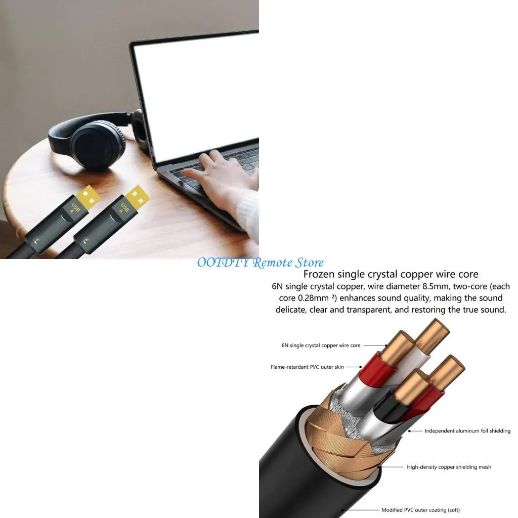 

Двойной штекерный кабель USB A к USB A 6N, экранирование из монокристаллической меди, улучшает динамику, естественный тон