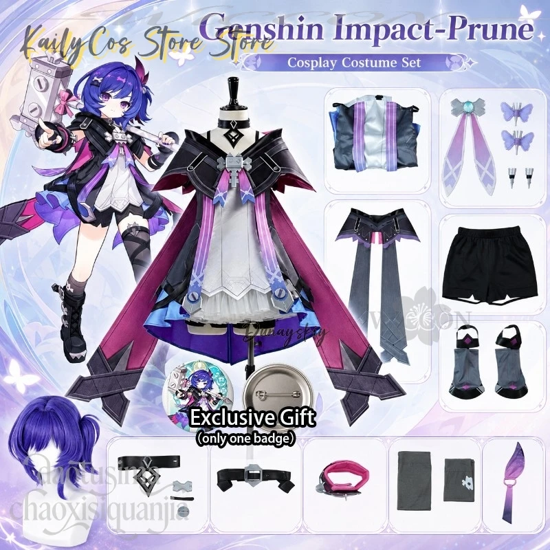 Disfraz de Cosplay de Anime Genshin Impact, Estilo Prune Kawaii Loli, Dulce Lolita Y2K, para Halloween, Vestido Morado, Pelucas, Fiesta