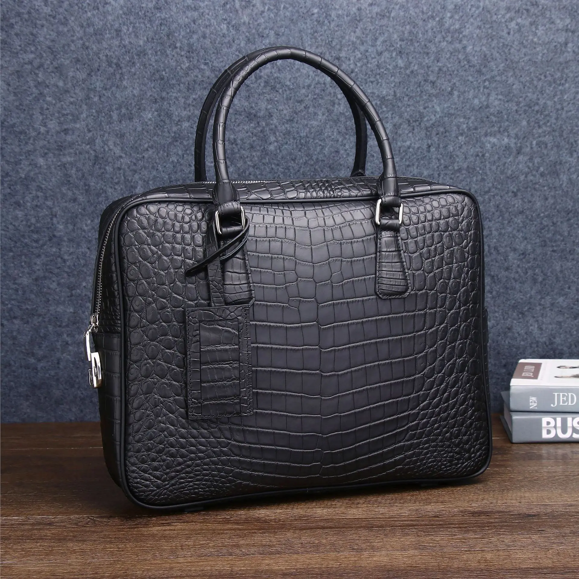 2024 New Cow Leather Laptop Bags Alligator Genuine Leather Men\'s Briefcase Brand Crocodile Pattern Travel Messenger Computer Bag