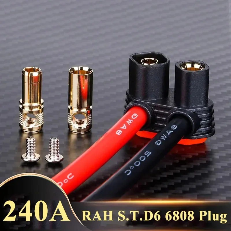 Gold-plated RAH S.T.D6 6808 Socket 90°Male Female Model Aircraft UAV Lithium Battery Connector No Soldering Required Banana Plug