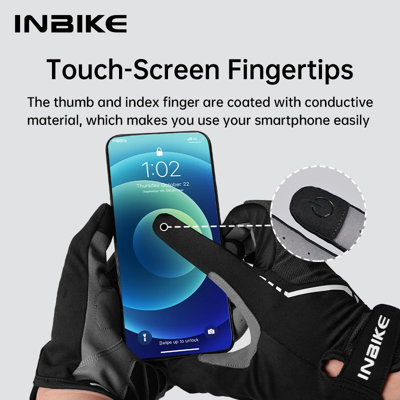 INBIKE Cycling Gloves Full Finger Shock Absorbing Bike Gloves Touch Screen Breathable Authentic MTB Road Bicycle Gloves for Men